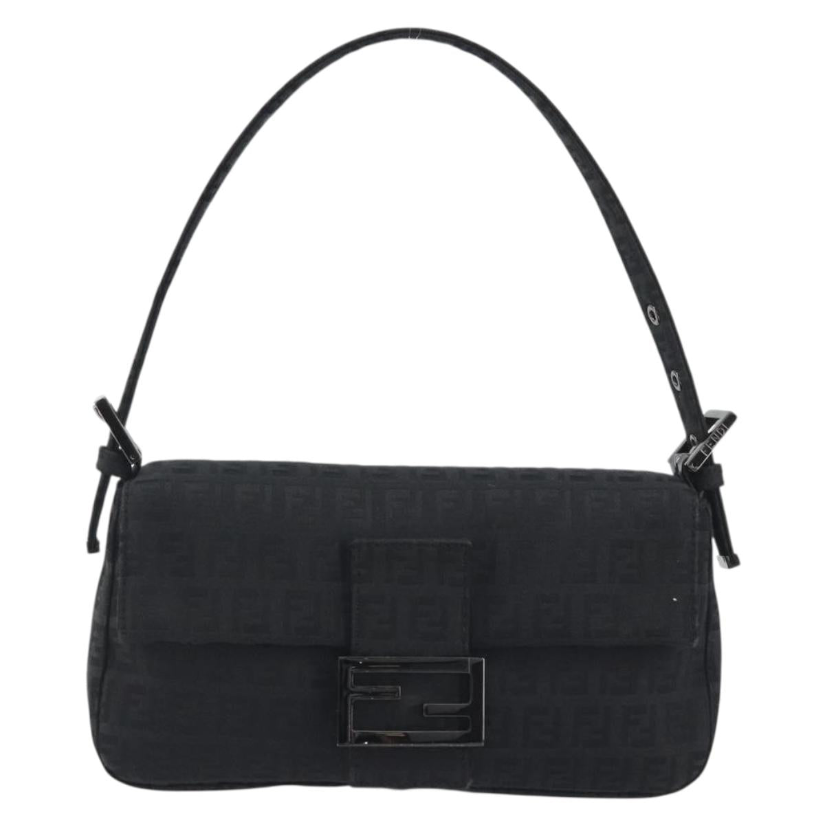 FENDI Zucchino Canvas Mamma Baguette Shoulder Bag Black 8BR000 Auth yk20682SAM