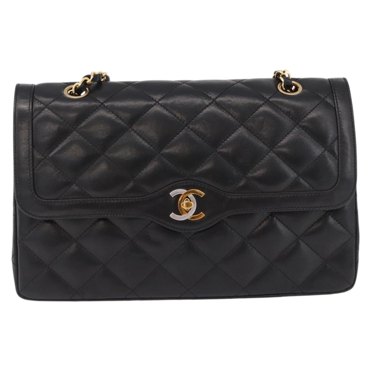 CHANEL Matelasse 28 Chain Hand Bag Lamb Skin Paris Limited Black Auth yk20684SAM
