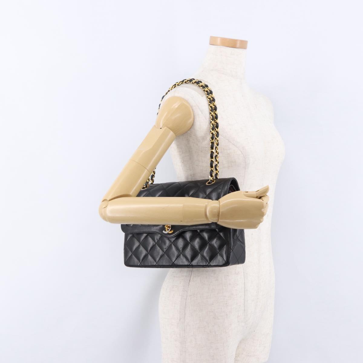 CHANEL Matelasse 28 Chain Hand Bag Lamb Skin Paris Limited Black Auth yk20684SAM