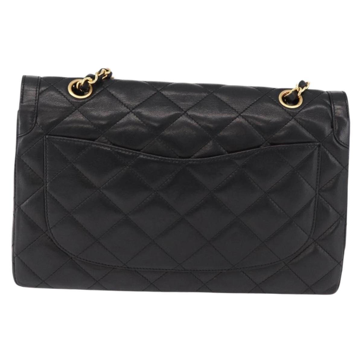 CHANEL Matelasse 28 Chain Hand Bag Lamb Skin Paris Limited Black Auth yk20684SAM