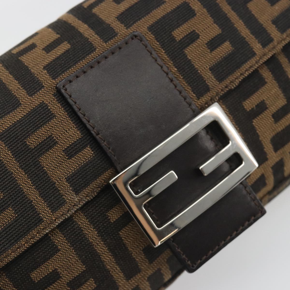 FENDI Zucca Canvas Mamma Baguette Shoulder Bag Brown Silver Auth yk20686SAM