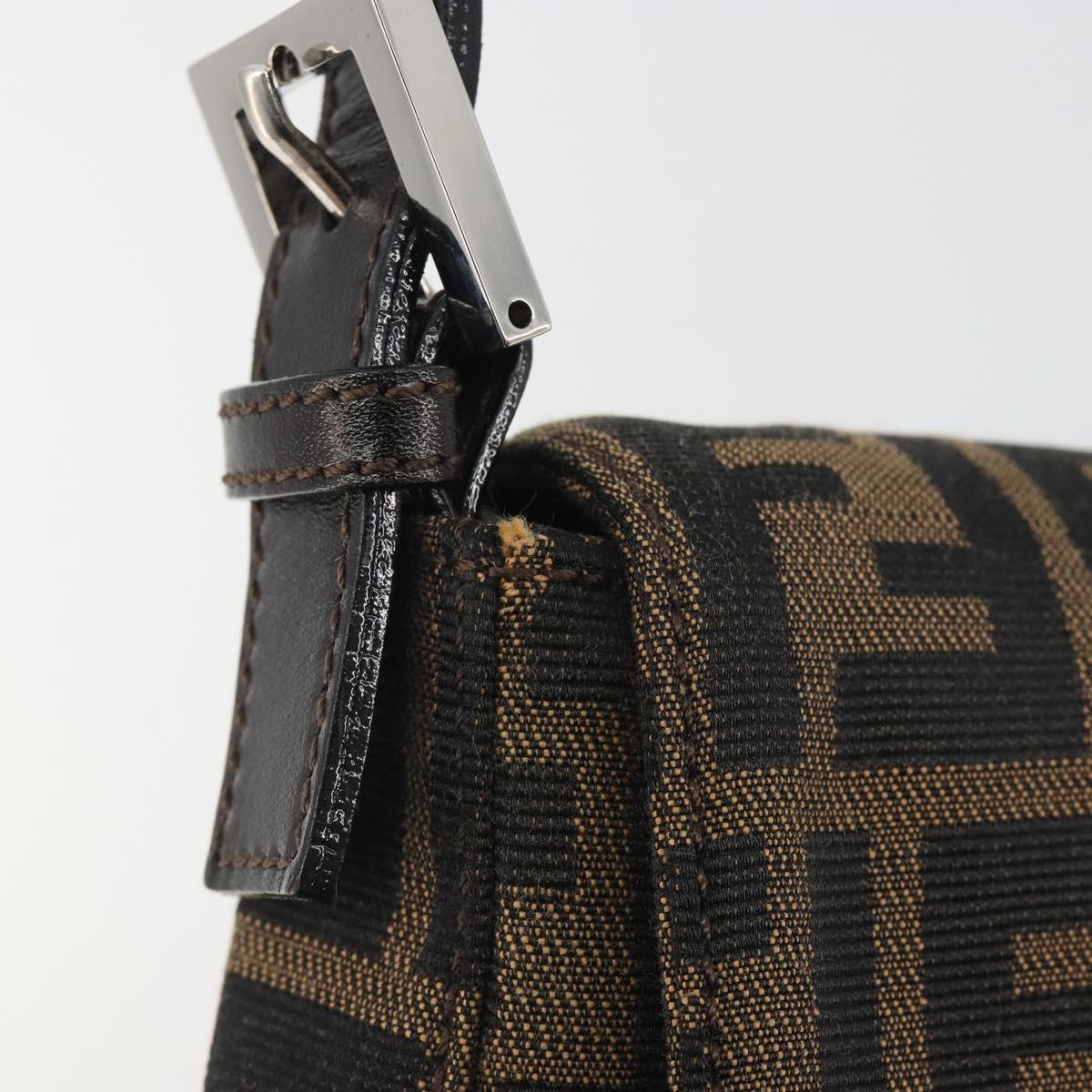 FENDI Zucca Canvas Mamma Baguette Shoulder Bag Brown Silver Auth yk20686SAM
