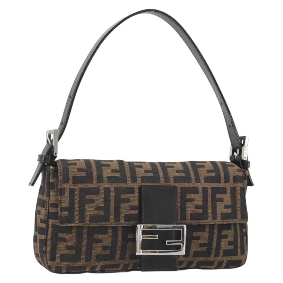 FENDI Zucca Canvas Mamma Baguette Shoulder Bag Brown Silver Auth yk20686SAM