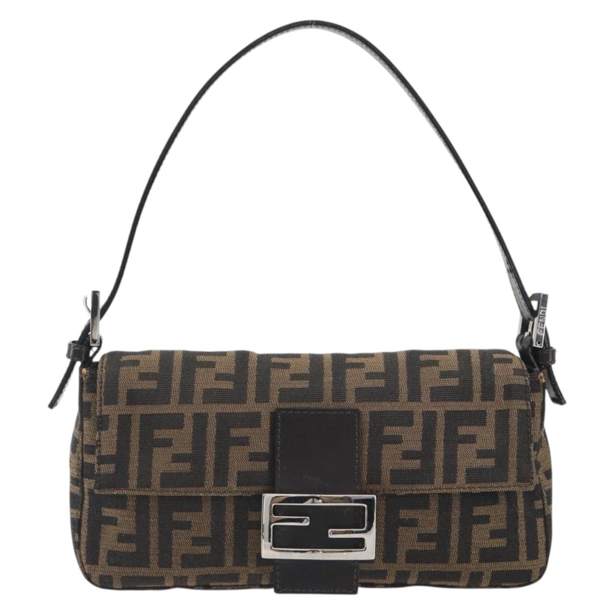 FENDI Zucca Canvas Mamma Baguette Shoulder Bag Brown Silver Auth yk20686SAM