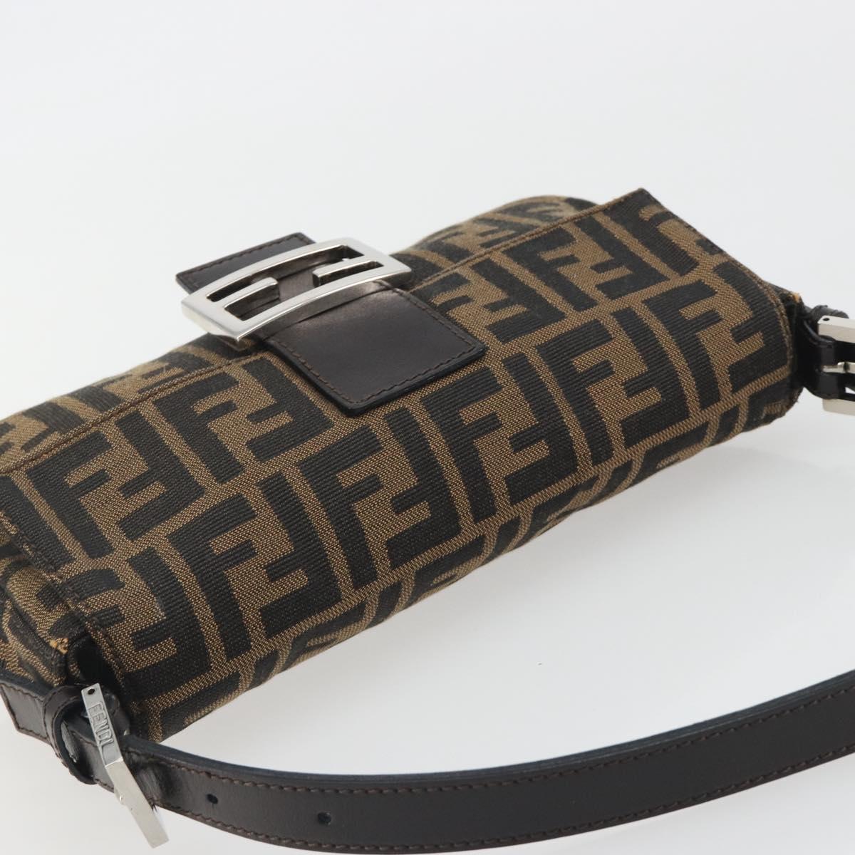 FENDI Zucca Canvas Mamma Baguette Shoulder Bag Brown Silver Auth yk20686SAM