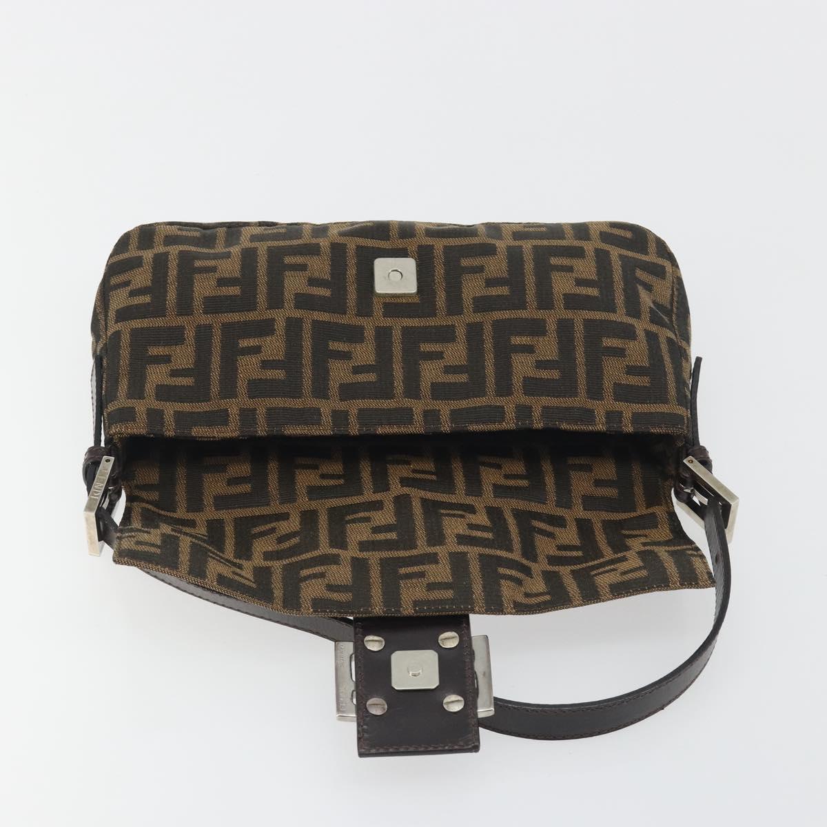 FENDI Zucca Canvas Mamma Baguette Shoulder Bag Brown Silver Auth yk20687SAM