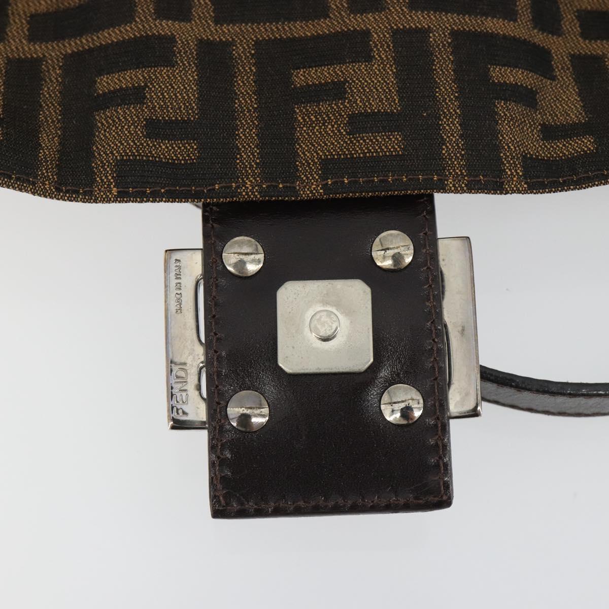 FENDI Zucca Canvas Mamma Baguette Shoulder Bag Brown Silver Auth yk20687SAM