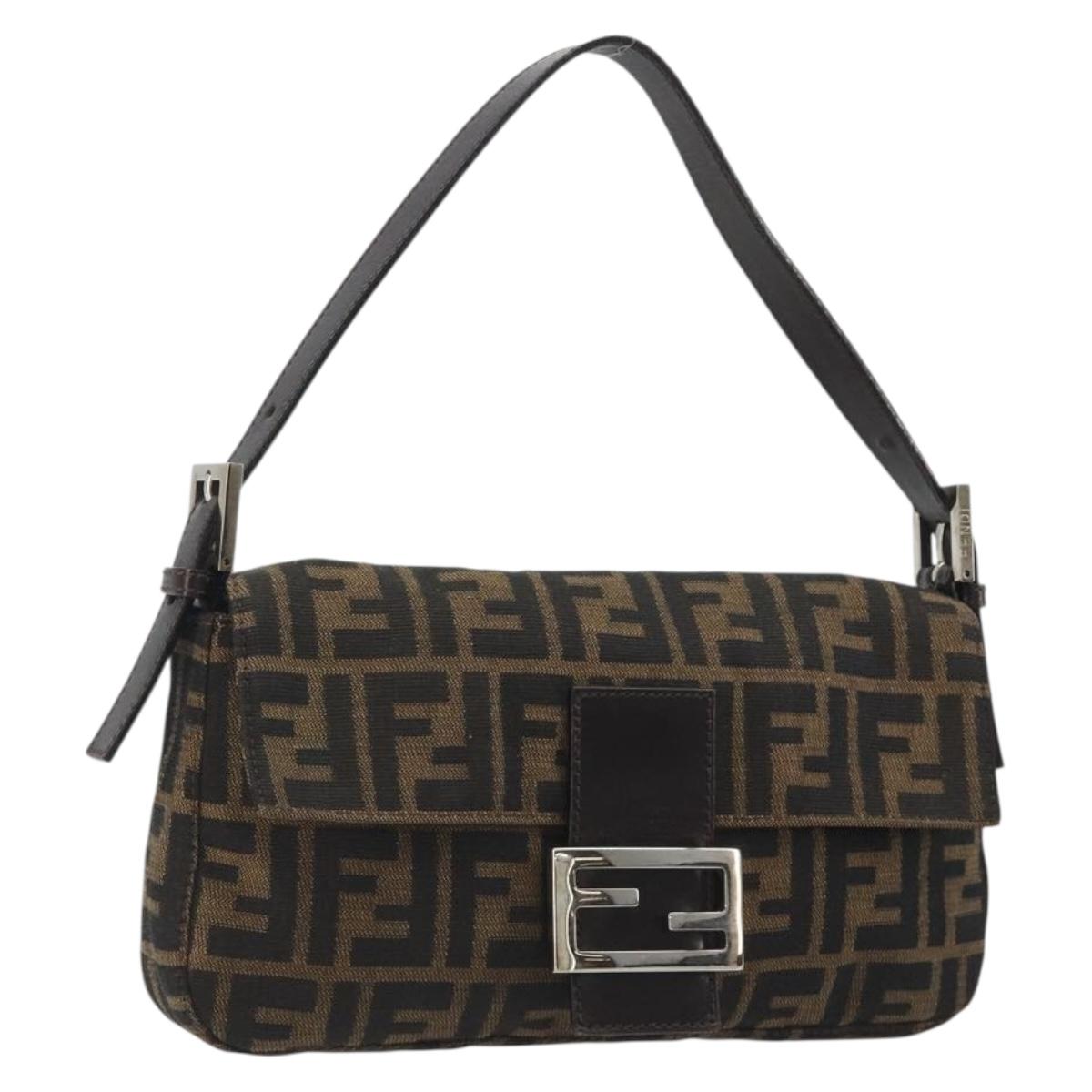 FENDI Zucca Canvas Mamma Baguette Shoulder Bag Brown Silver Auth yk20687SAM