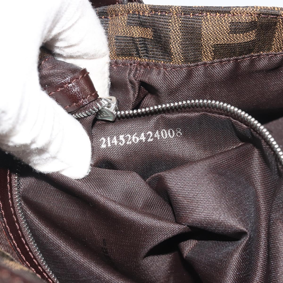 FENDI Zucca Canvas Mamma Baguette Shoulder Bag Brown Silver Auth yk20687SAM