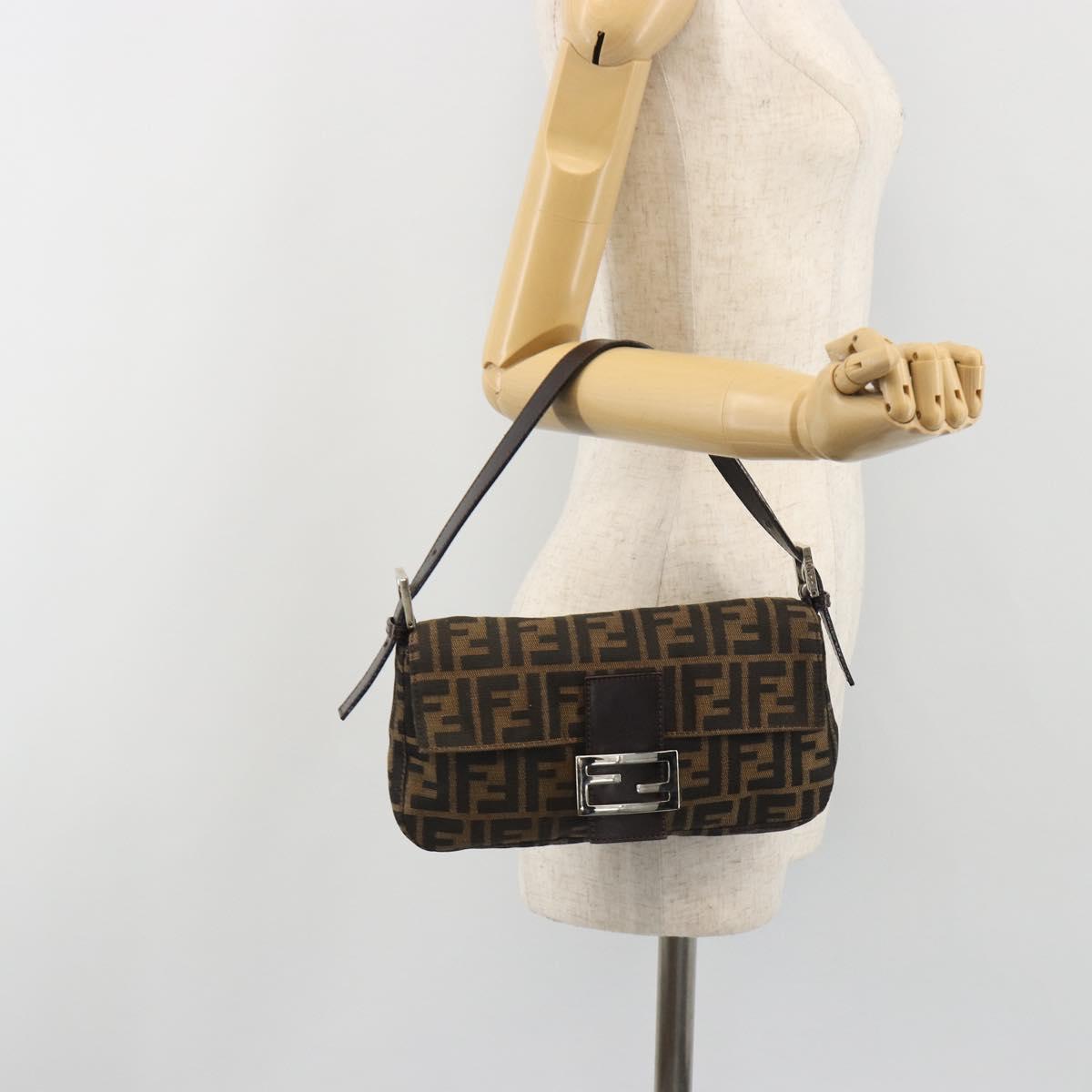FENDI Zucca Canvas Mamma Baguette Shoulder Bag Brown Silver Auth yk20687SAM