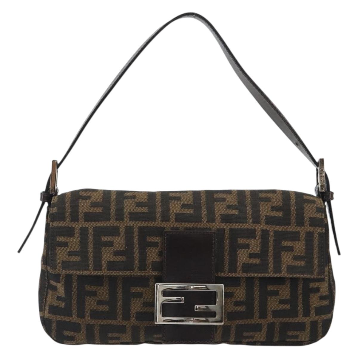 FENDI Zucca Canvas Mamma Baguette Shoulder Bag Brown Silver Auth yk20687SAM