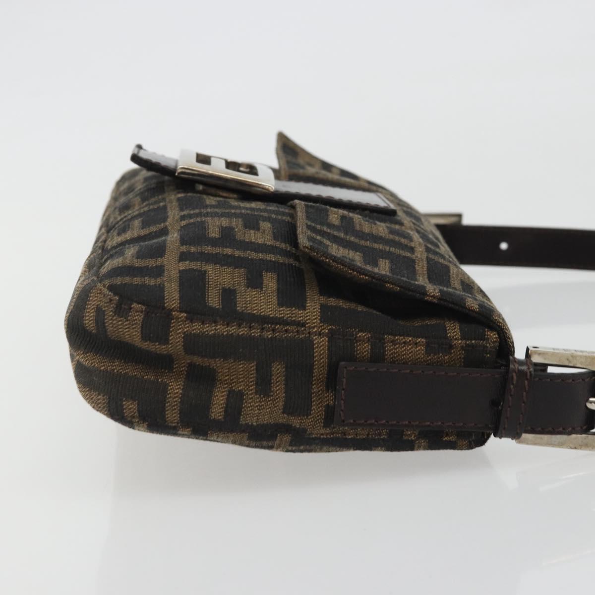 FENDI Zucca Canvas Mamma Baguette Shoulder Bag Brown Silver Auth yk20687SAM