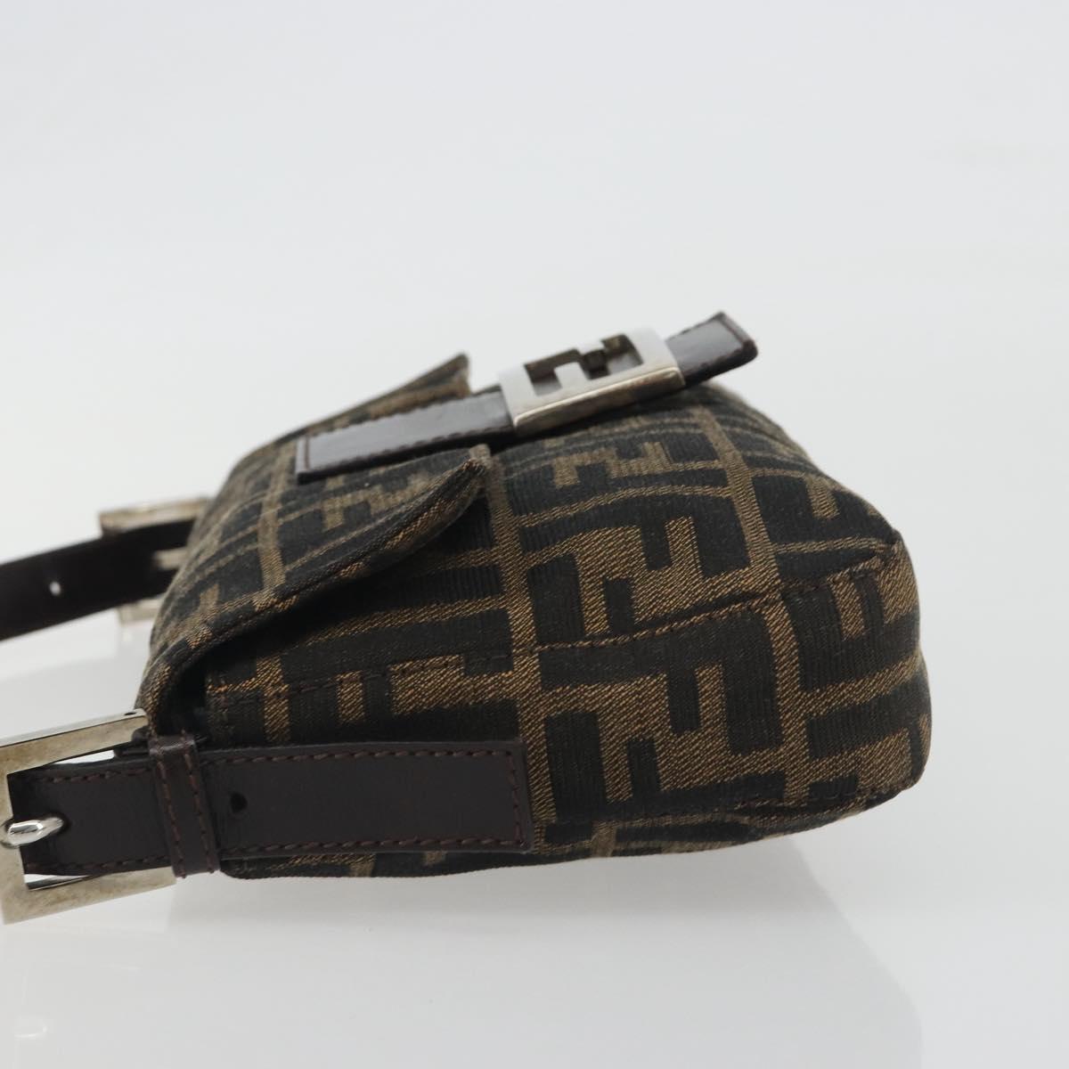 FENDI Zucca Canvas Mamma Baguette Shoulder Bag Brown Silver Auth yk20687SAM