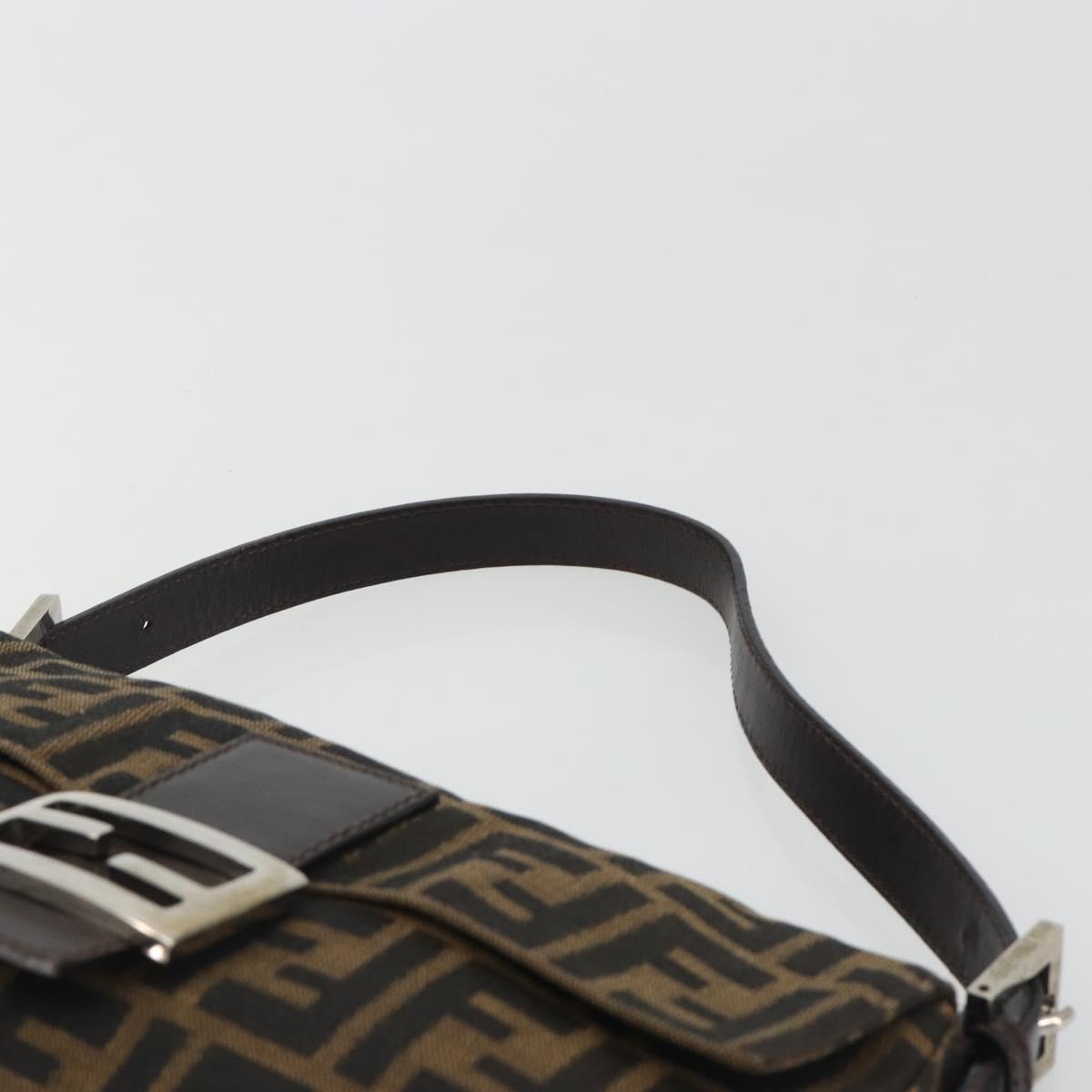 FENDI Zucca Canvas Mamma Baguette Shoulder Bag Brown Silver Auth yk20687SAM