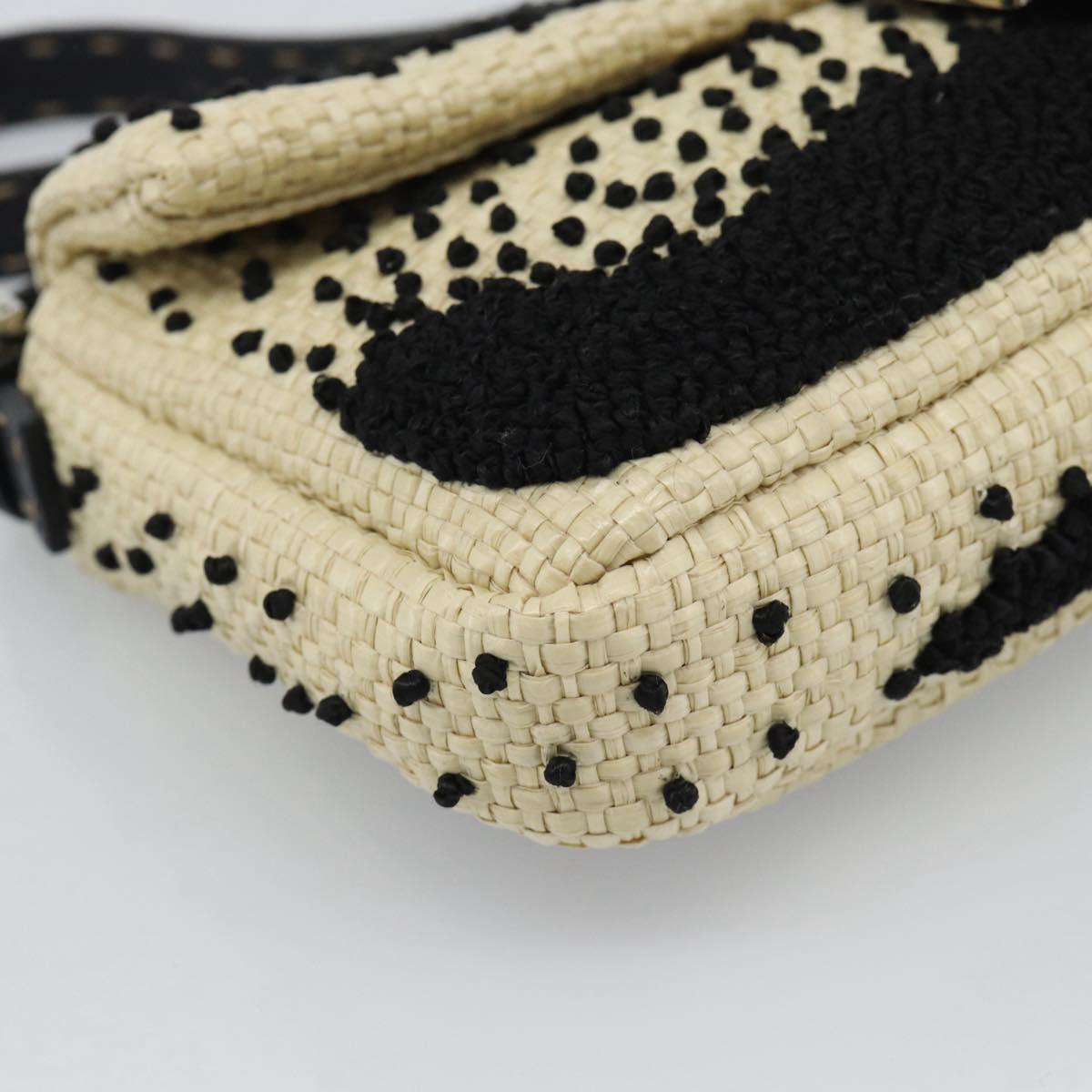 FENDI Celleria Flower Embroidery Straw Mamma Baguette 8BR101 Auth yk20689SM