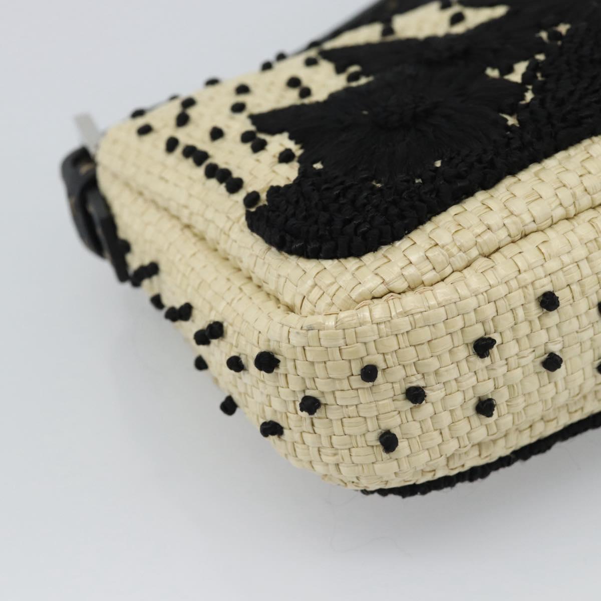 FENDI Celleria Flower Embroidery Straw Mamma Baguette 8BR101 Auth yk20689SM