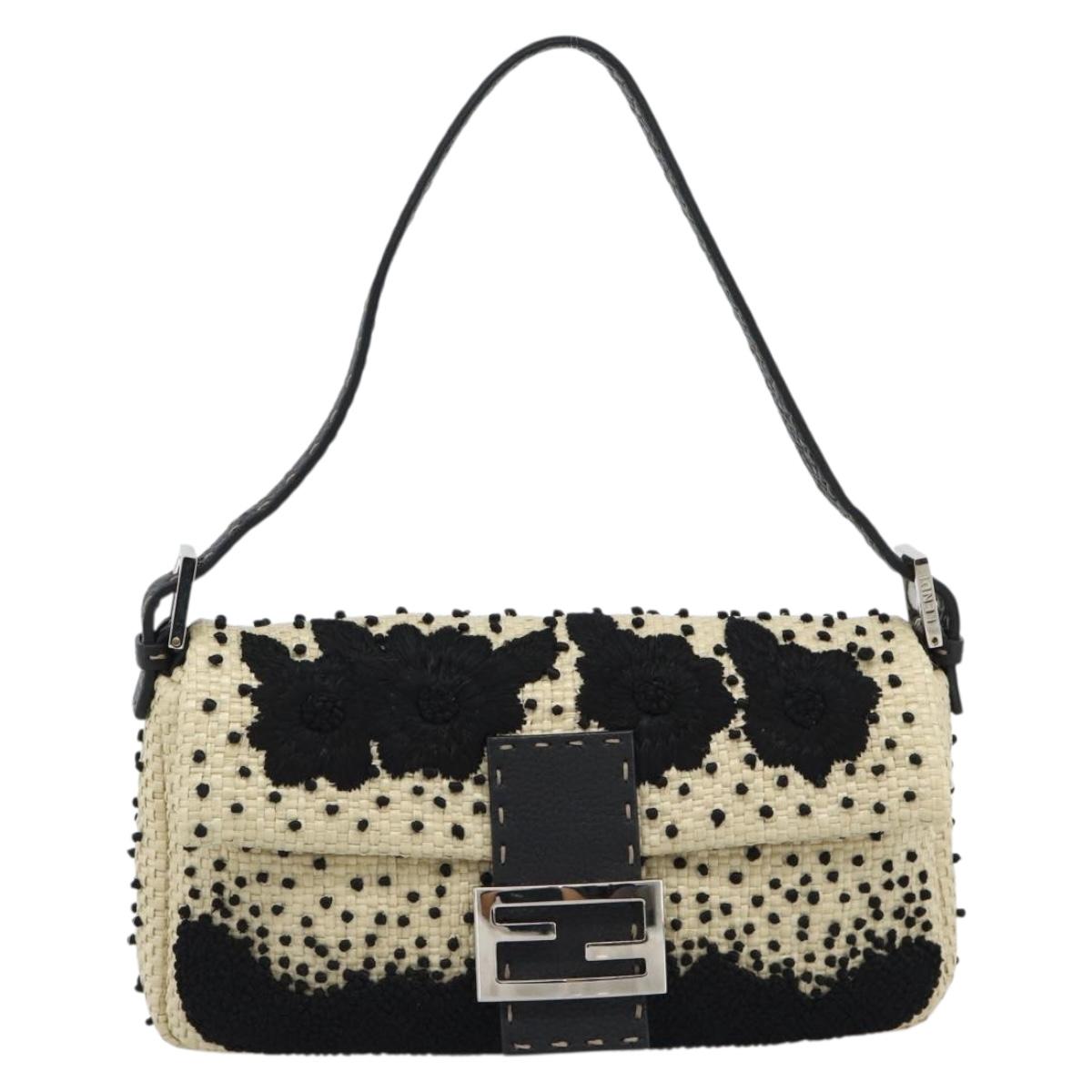FENDI Celleria Flower Embroidery Straw Mamma Baguette 8BR101 Auth yk20689SM