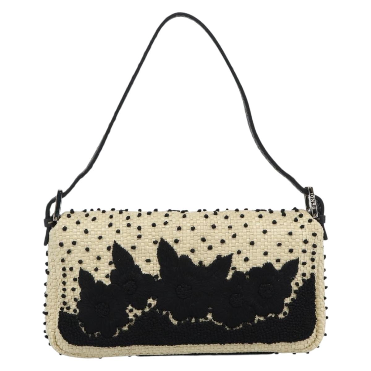 FENDI Celleria Flower Embroidery Straw Mamma Baguette 8BR101 Auth yk20689SM