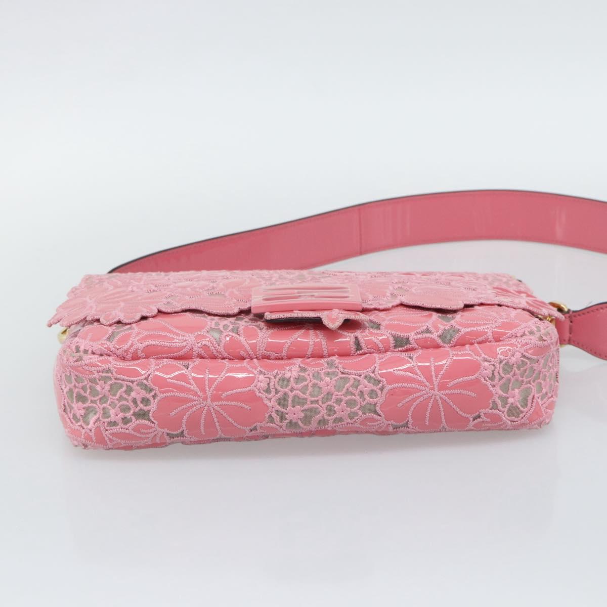 FENDI Flower Mamma Baguette Shoulder Bag Patent 2way Pink 8BR600 Auth yk20690SAM