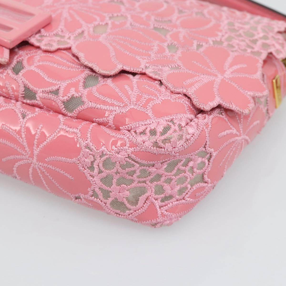 FENDI Flower Mamma Baguette Shoulder Bag Patent 2way Pink 8BR600 Auth yk20690SAM
