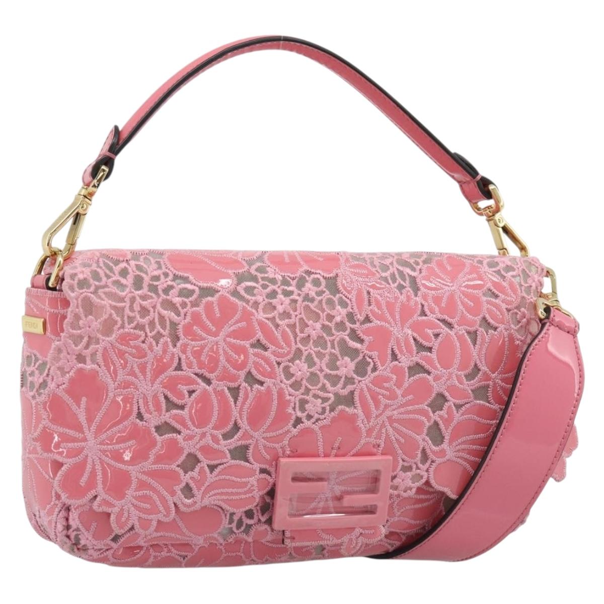 FENDI Flower Mamma Baguette Shoulder Bag Patent 2way Pink 8BR600 Auth yk20690SAM