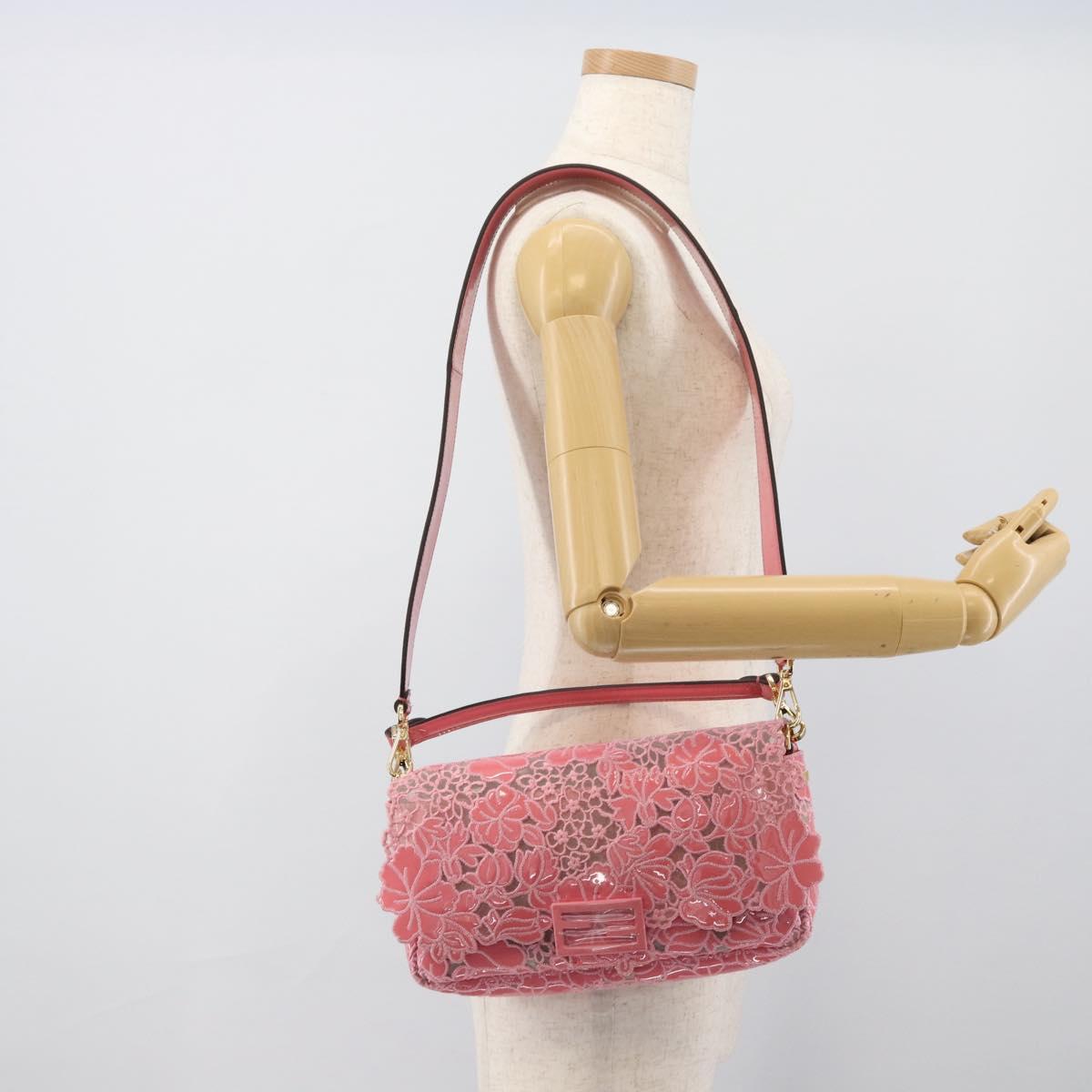 FENDI Flower Mamma Baguette Shoulder Bag Patent 2way Pink 8BR600 Auth yk20690SAM