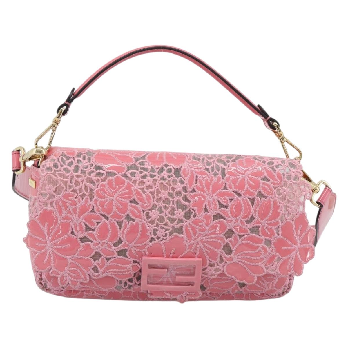 FENDI Flower Mamma Baguette Shoulder Bag Patent 2way Pink 8BR600 Auth yk20690SAM