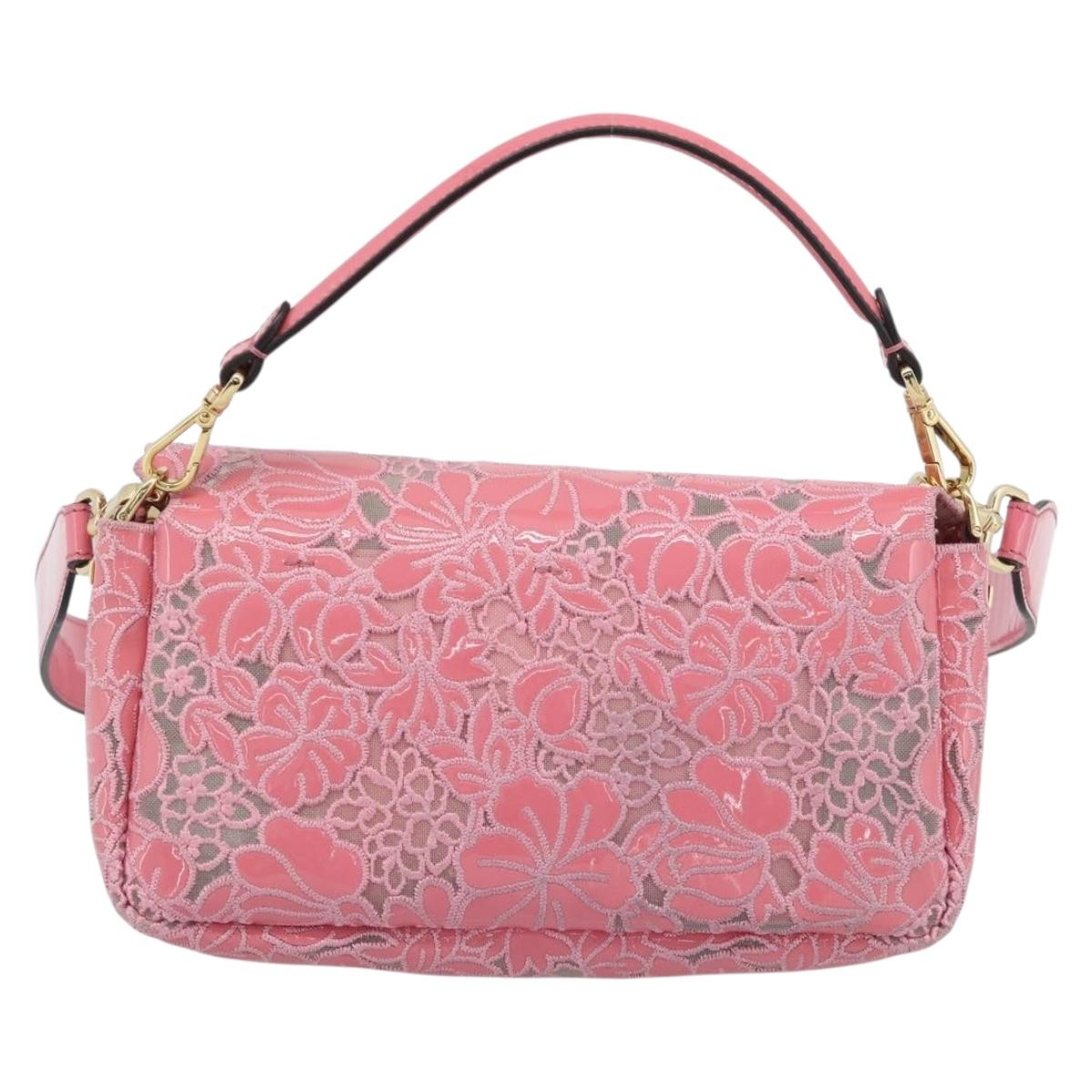 FENDI Flower Mamma Baguette Shoulder Bag Patent 2way Pink 8BR600 Auth yk20690SAM