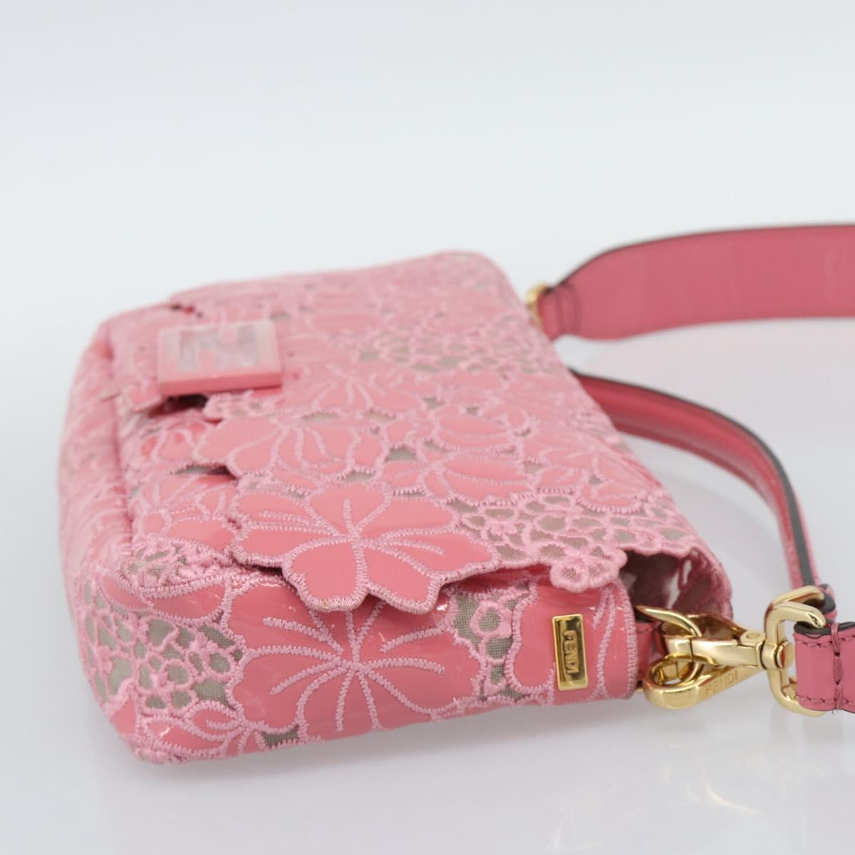 FENDI Flower Mamma Baguette Shoulder Bag Patent 2way Pink 8BR600 Auth yk20690SAM