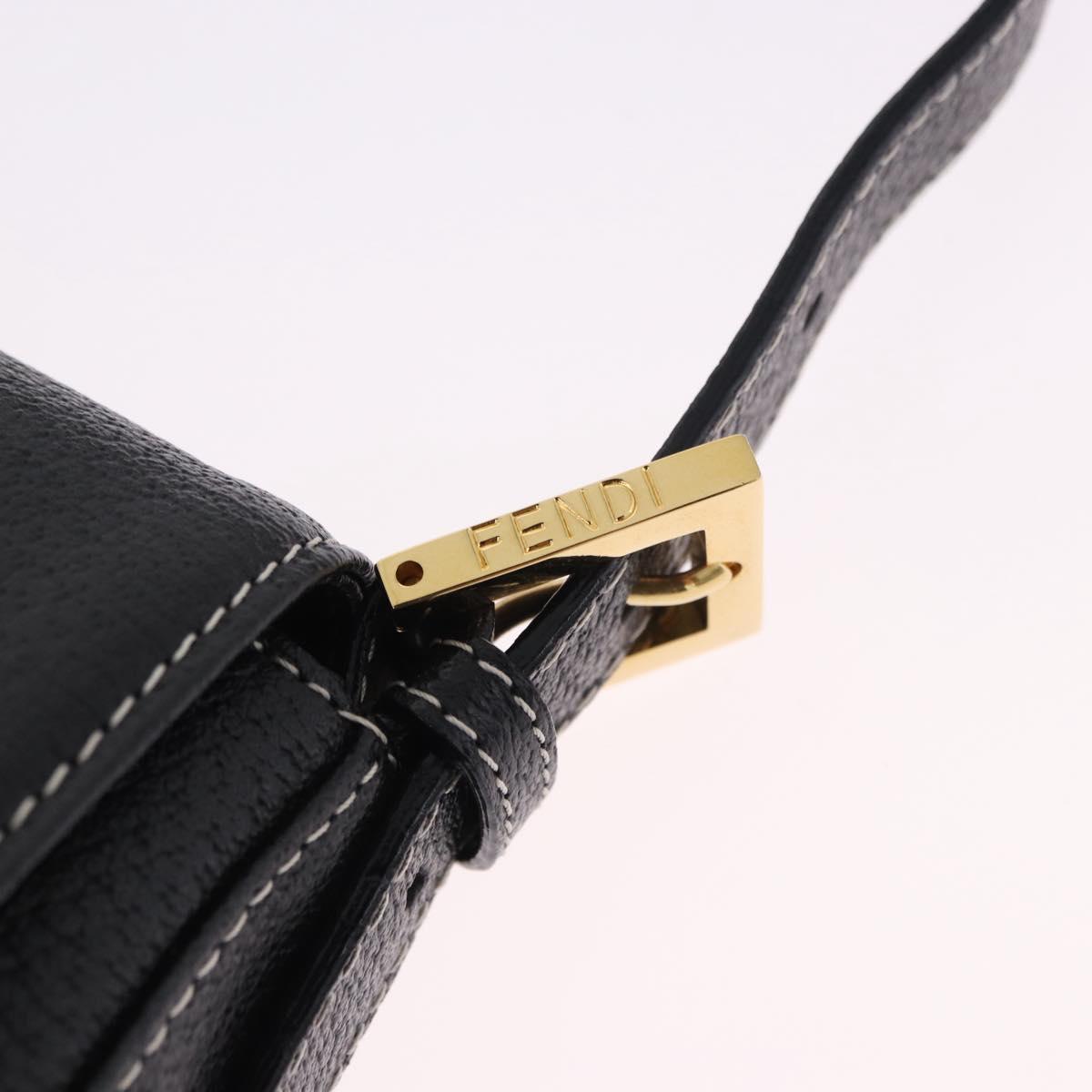 FENDI Mamma Baguette Shoulder Bag Leather Black Gold Tone Auth yk20691SAM