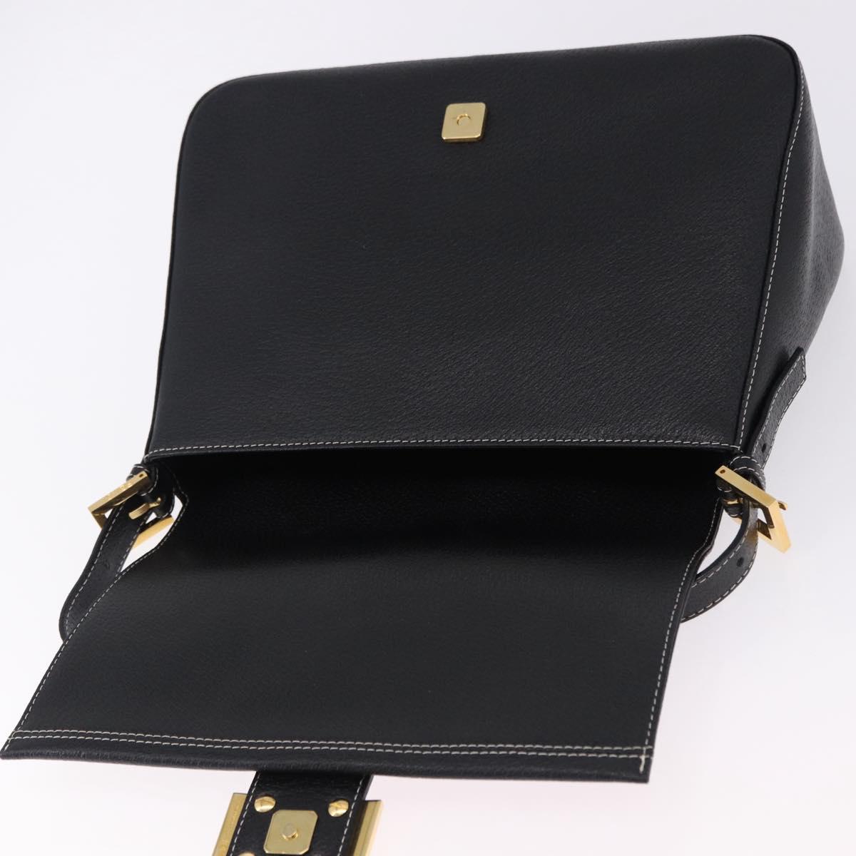 FENDI Mamma Baguette Shoulder Bag Leather Black Gold Tone Auth yk20691SAM