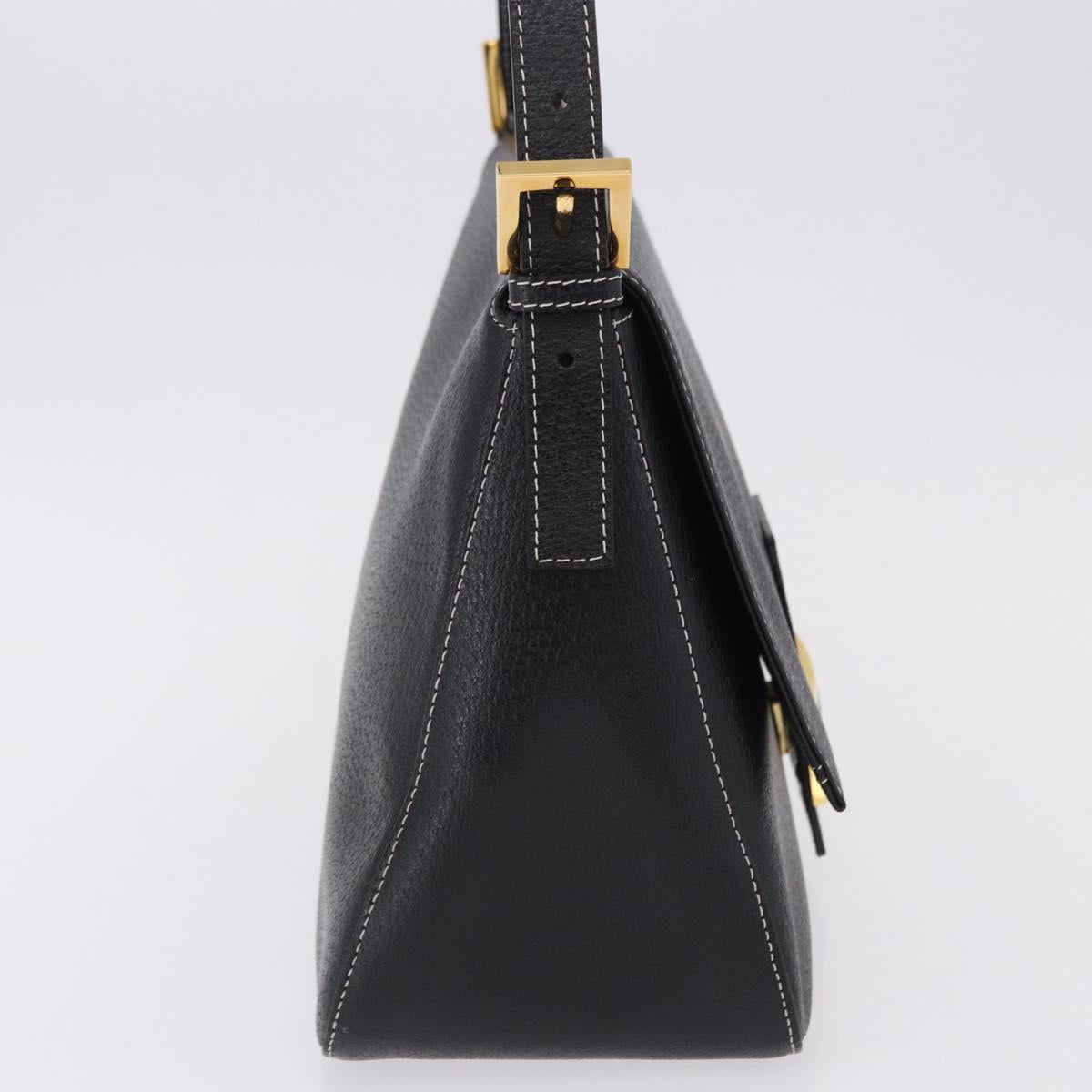 FENDI Mamma Baguette Shoulder Bag Leather Black Gold Tone Auth yk20691SAM