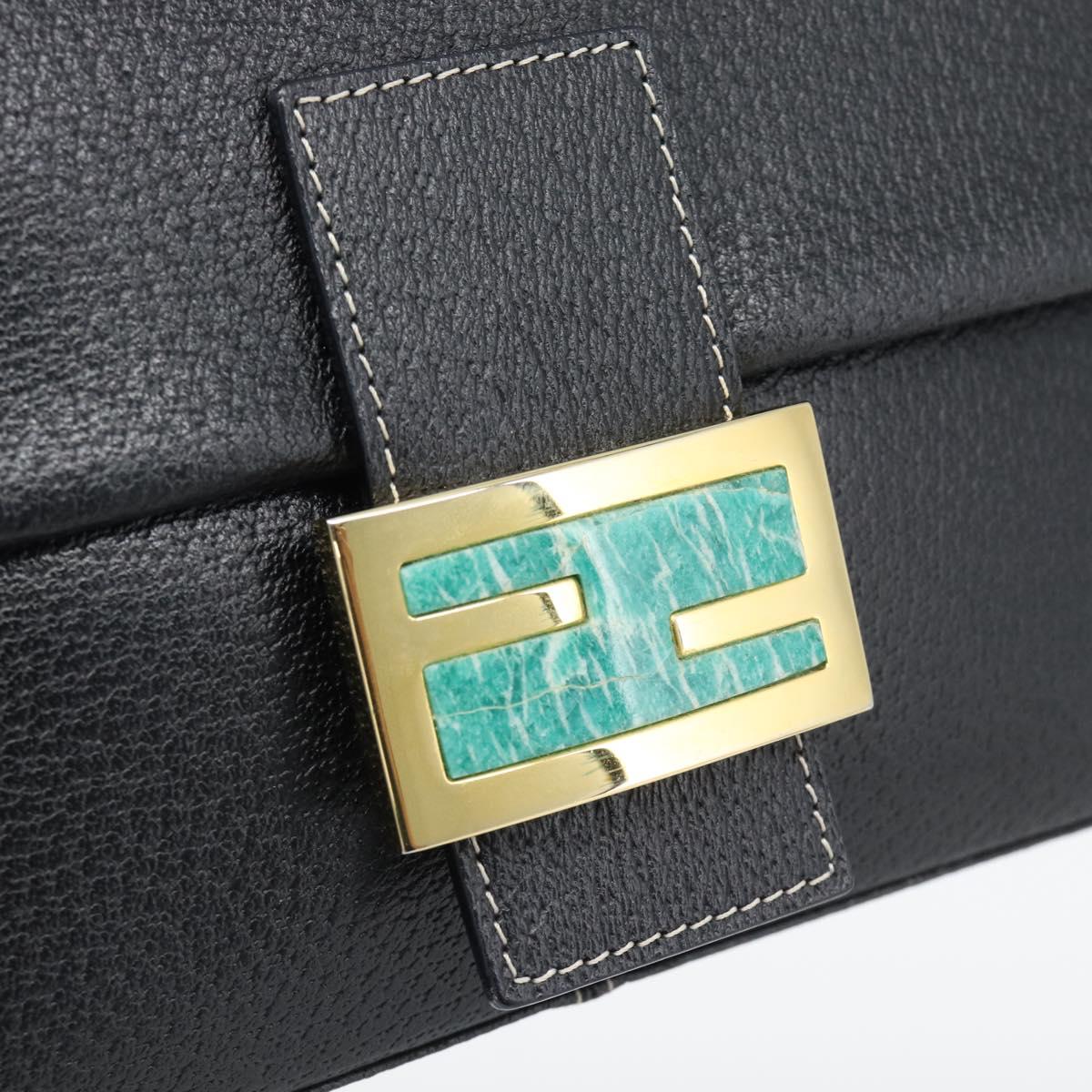 FENDI Mamma Baguette Shoulder Bag Leather Black Gold Tone Auth yk20692SM