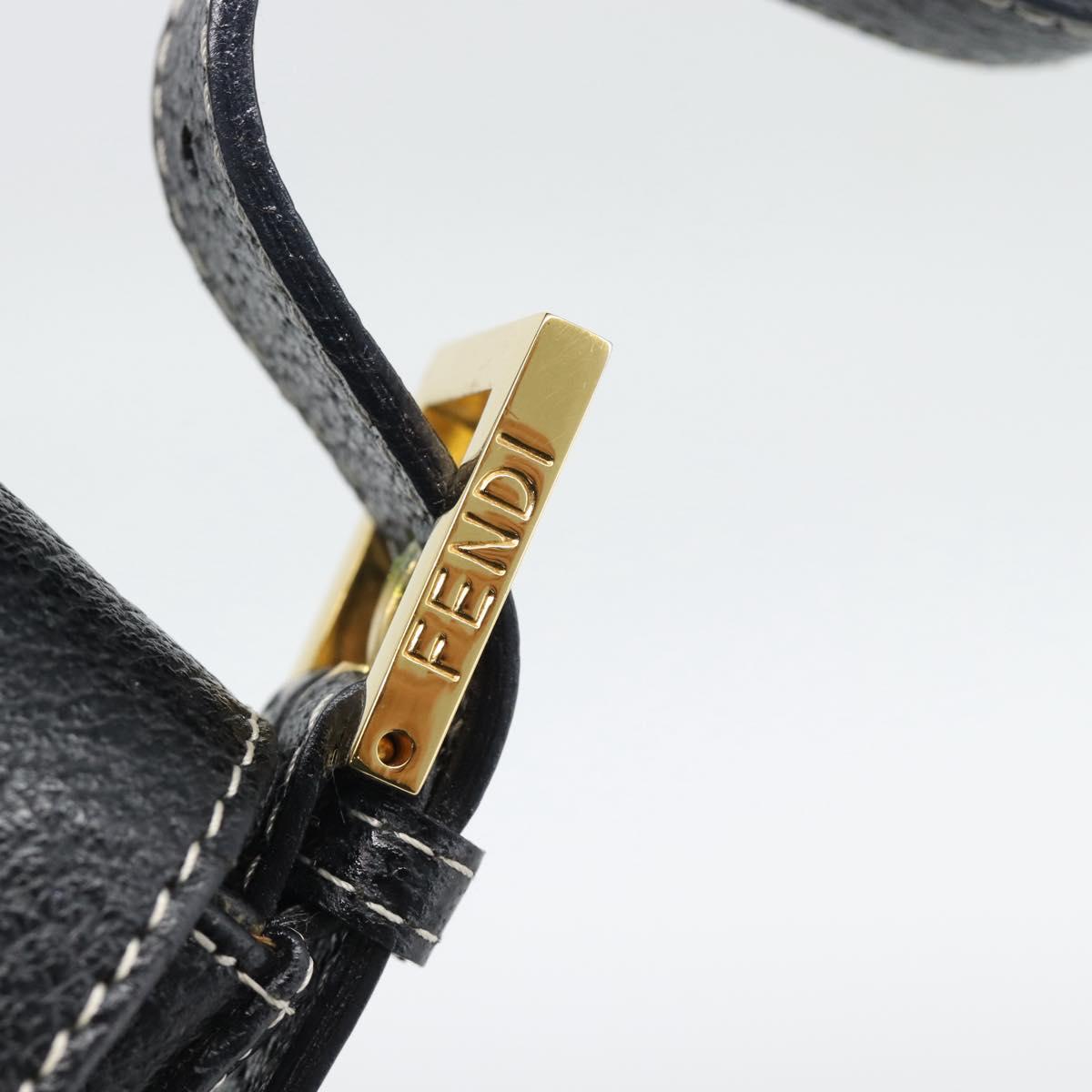 FENDI Mamma Baguette Shoulder Bag Leather Black Gold Tone Auth yk20692SM