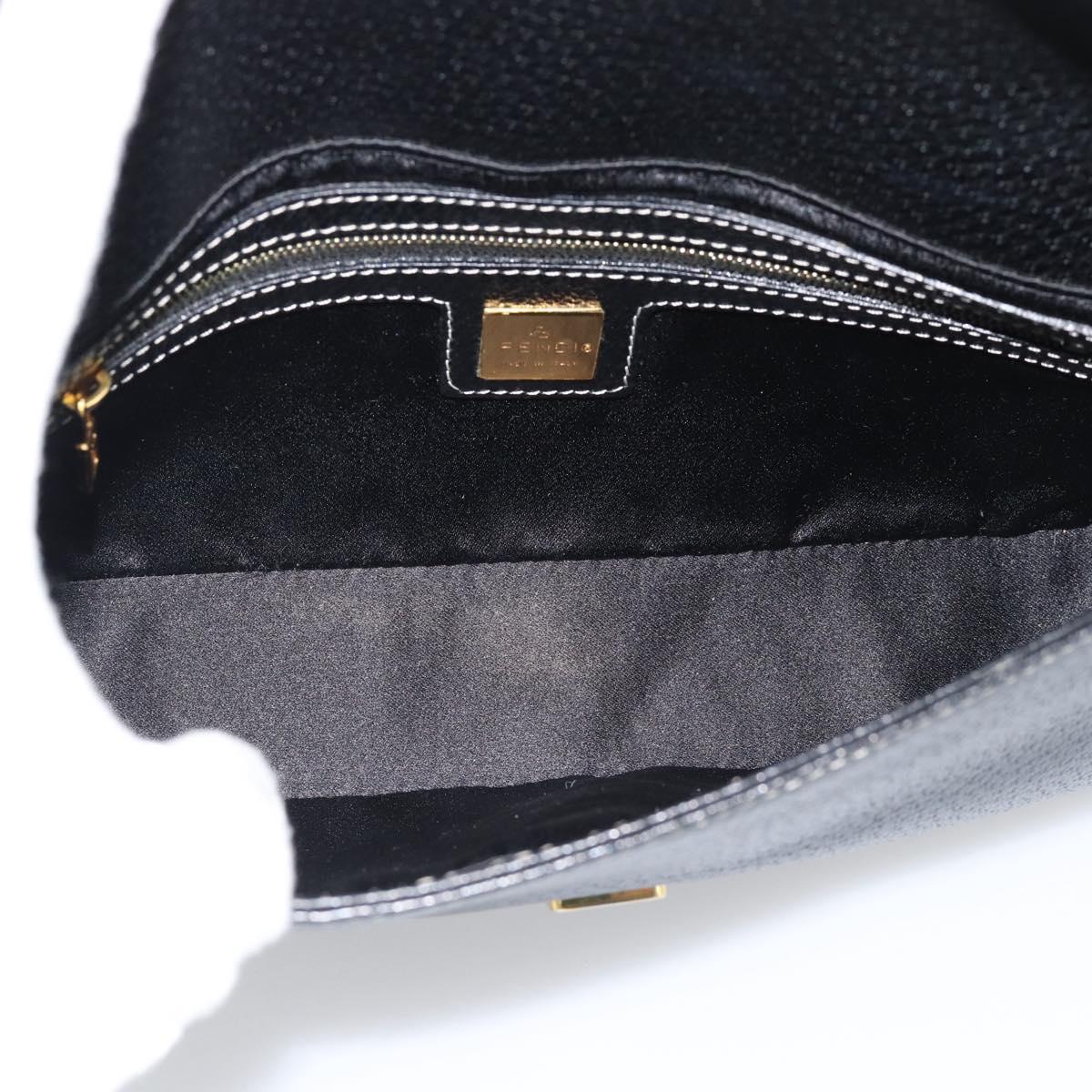 FENDI Mamma Baguette Shoulder Bag Leather Black Gold Tone Auth yk20692SM