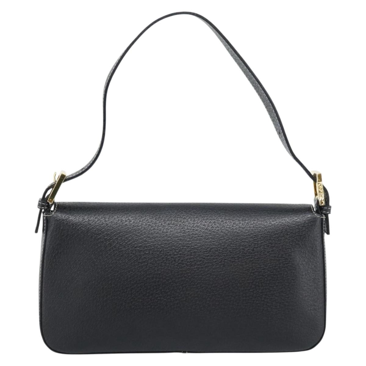 FENDI Mamma Baguette Shoulder Bag Leather Black Gold Tone Auth yk20692SM