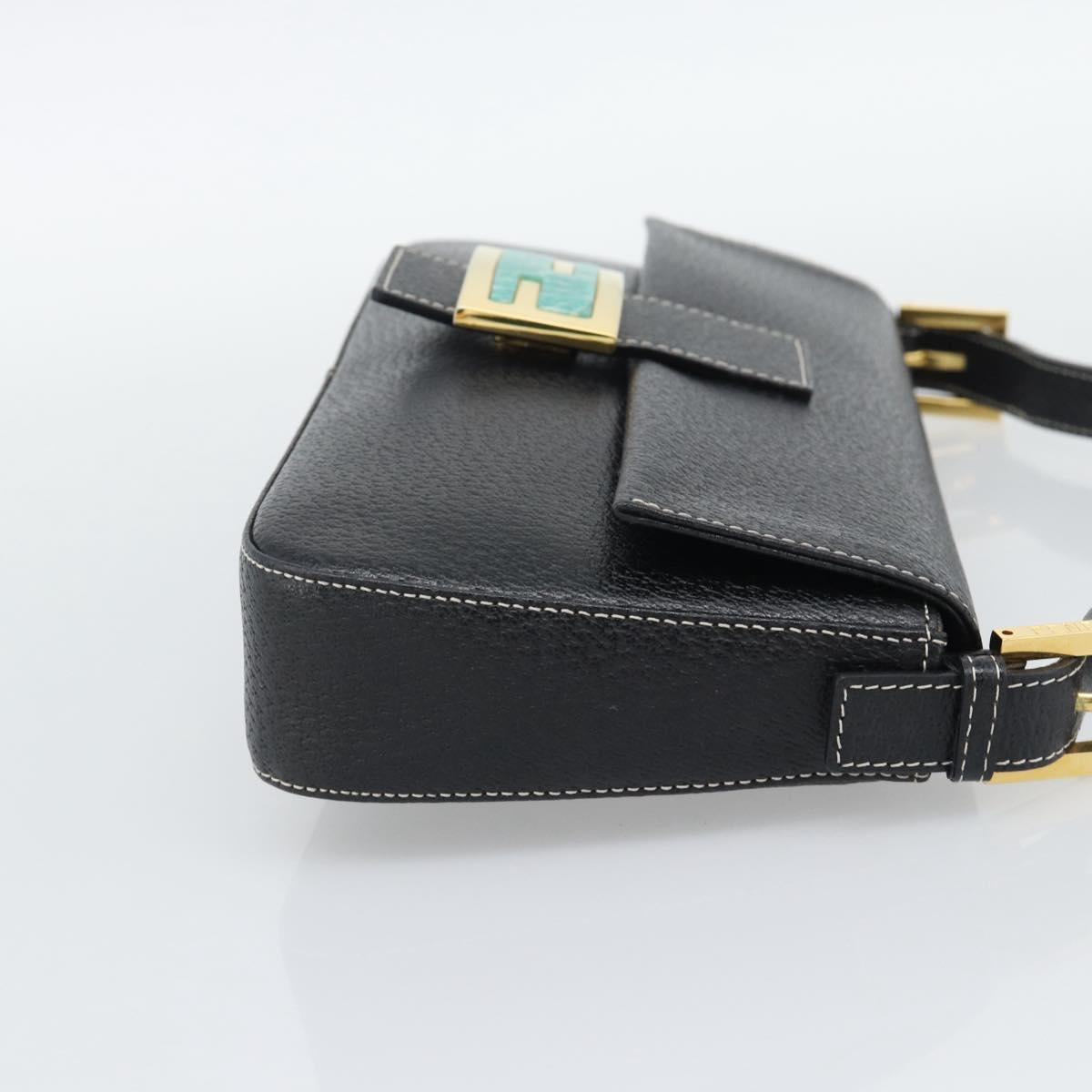 FENDI Mamma Baguette Shoulder Bag Leather Black Gold Tone Auth yk20692SM