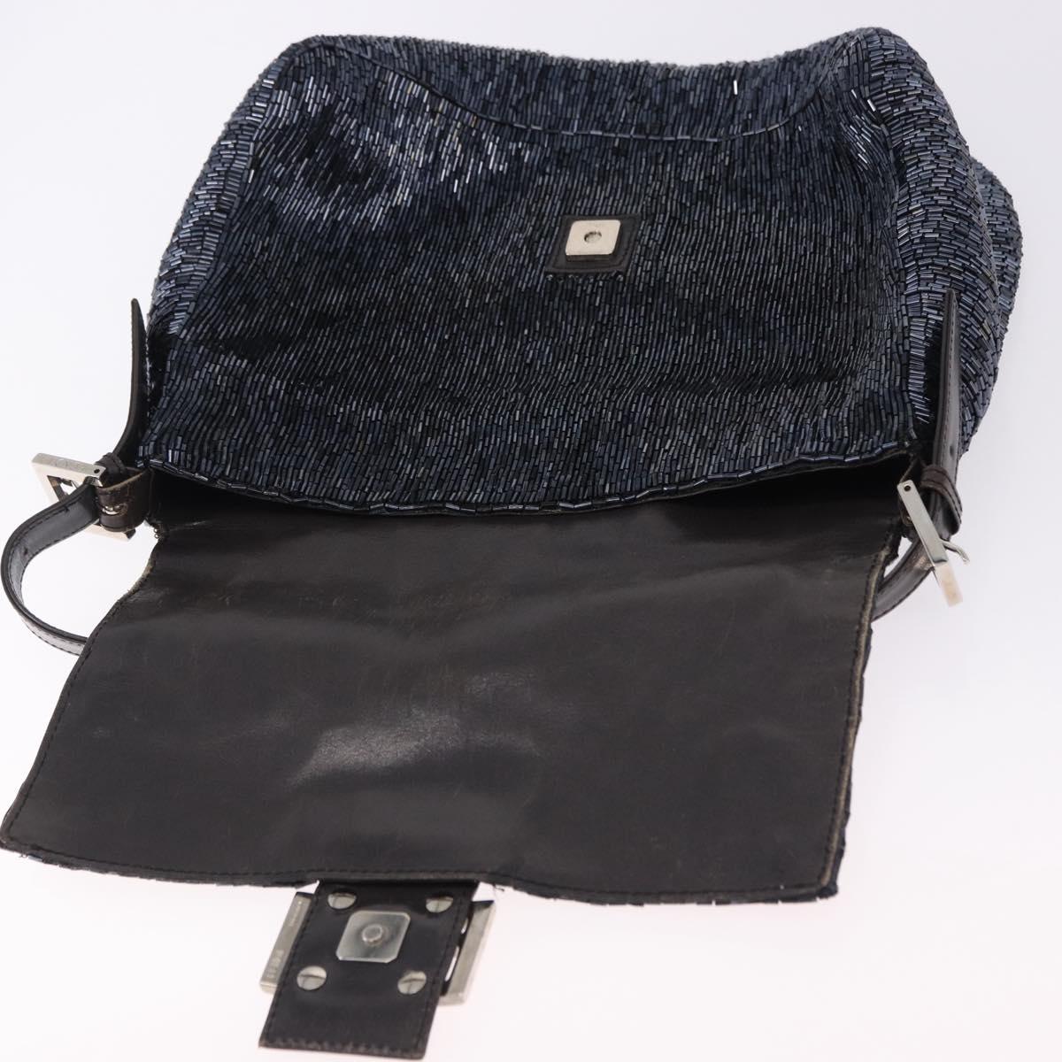 FENDI Mamma Baguette Shoulder Bag Beads Navy Silver Auth yk20696SAM