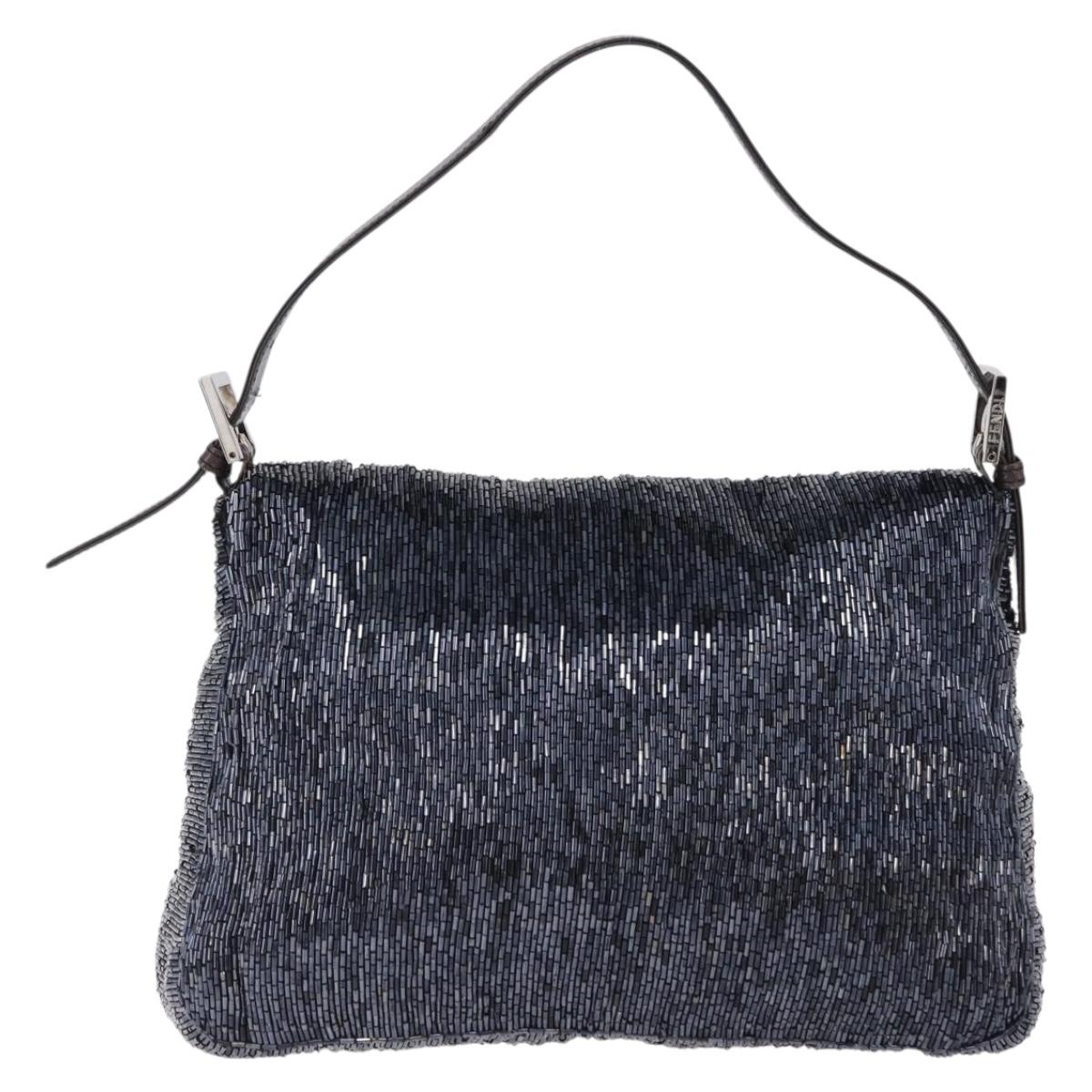 FENDI Mamma Baguette Shoulder Bag Beads Navy Silver Auth yk20696SAM