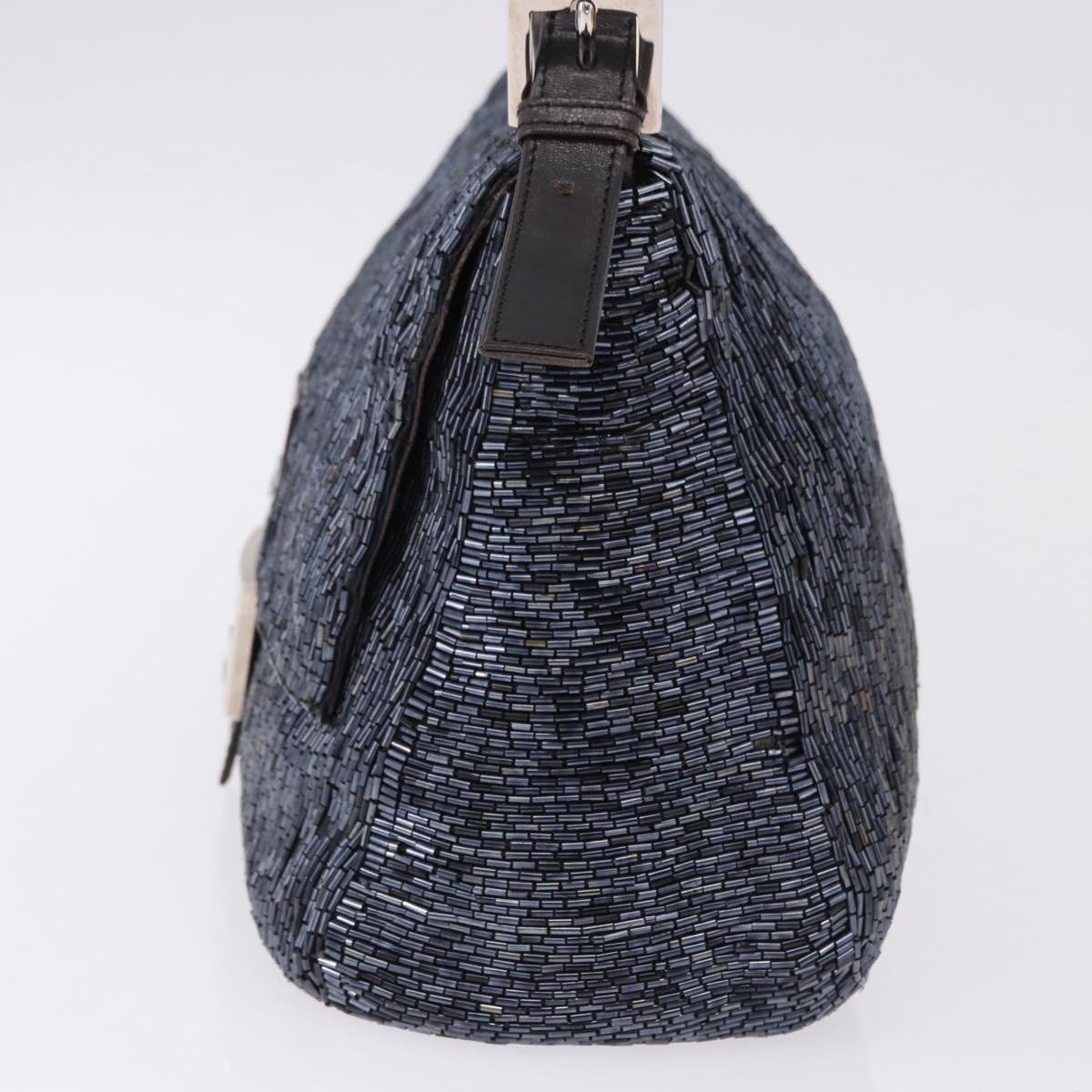 FENDI Mamma Baguette Shoulder Bag Beads Navy Silver Auth yk20696SAM