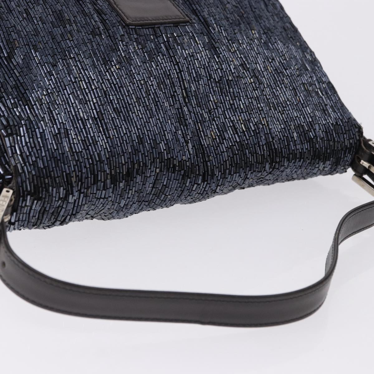 FENDI Mamma Baguette Shoulder Bag Beads Navy Silver Auth yk20696SAM