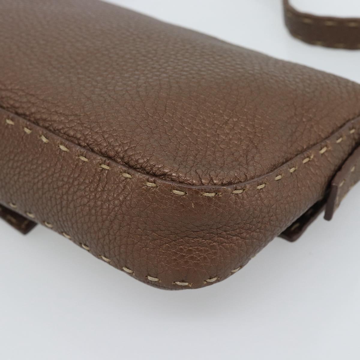 FENDI Celeria Mamma Baguette Shoulder Bag Leather Brown Silver Auth yk20699SAM