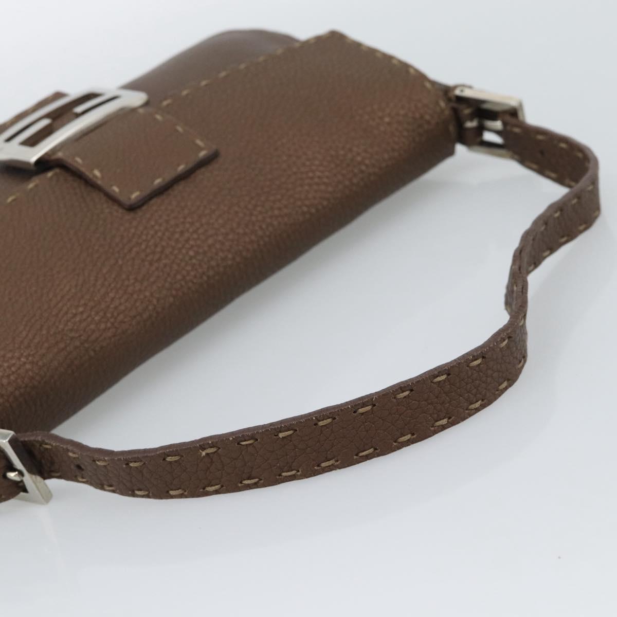 FENDI Celeria Mamma Baguette Shoulder Bag Leather Brown Silver Auth yk20699SAM