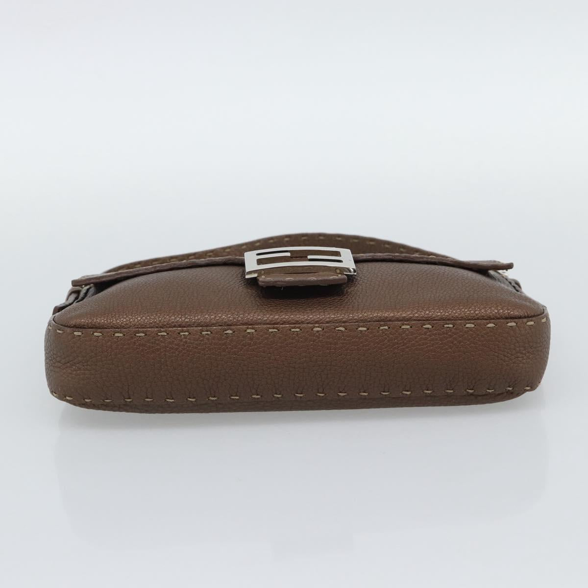 FENDI Celeria Mamma Baguette Shoulder Bag Leather Brown Silver Auth yk20699SAM