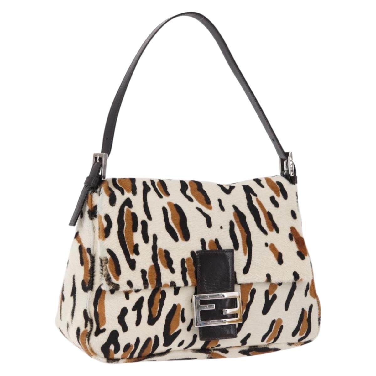 FENDI Leopard Mamma Baguette Shoulder Bag Harako White Silver Auth yk20700SAM
