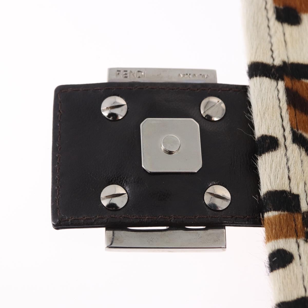 FENDI Leopard Mamma Baguette Shoulder Bag Harako White Silver Auth yk20700SAM