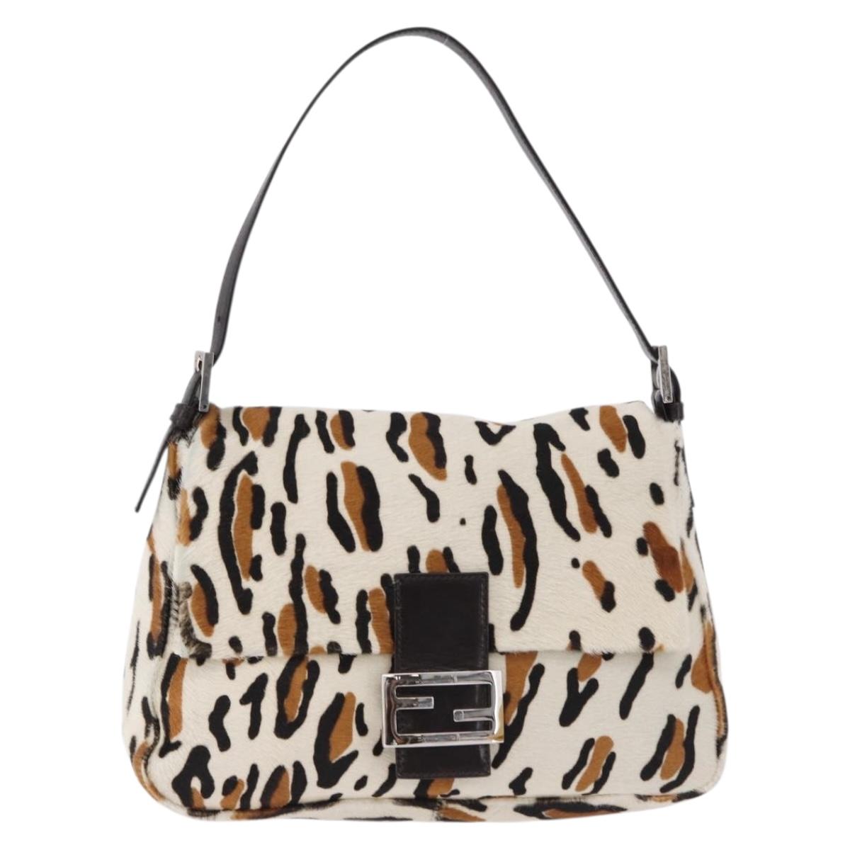 FENDI Leopard Mamma Baguette Shoulder Bag Harako White Silver Auth yk20700SAM