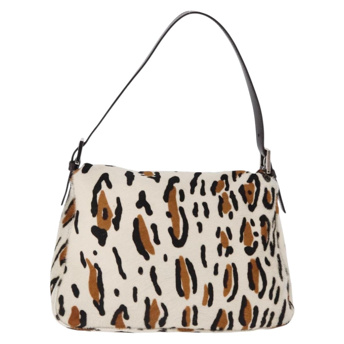 FENDI Leopard Mamma Baguette Shoulder Bag Harako White Silver Auth yk20700SAM