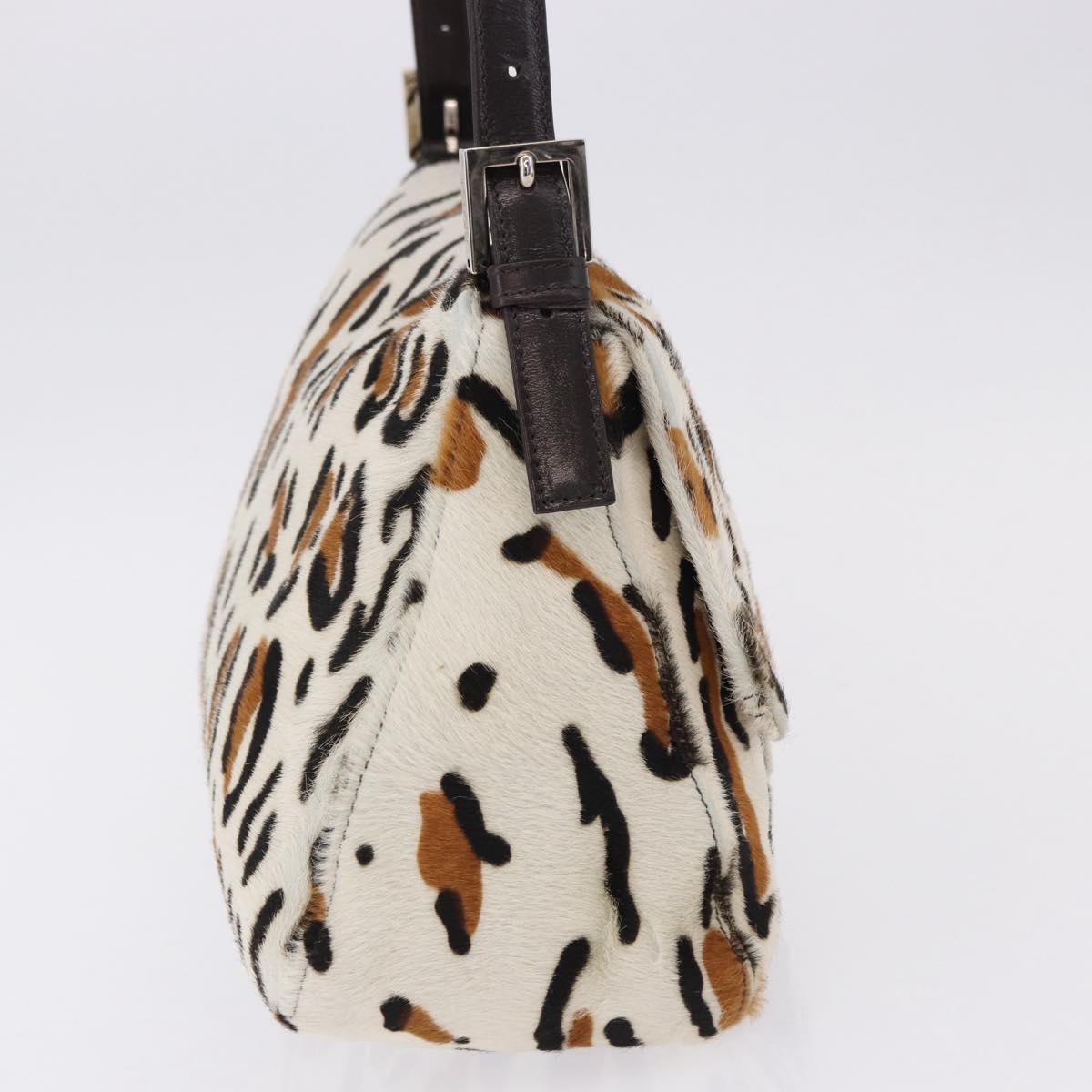 FENDI Leopard Mamma Baguette Shoulder Bag Harako White Silver Auth yk20700SAM