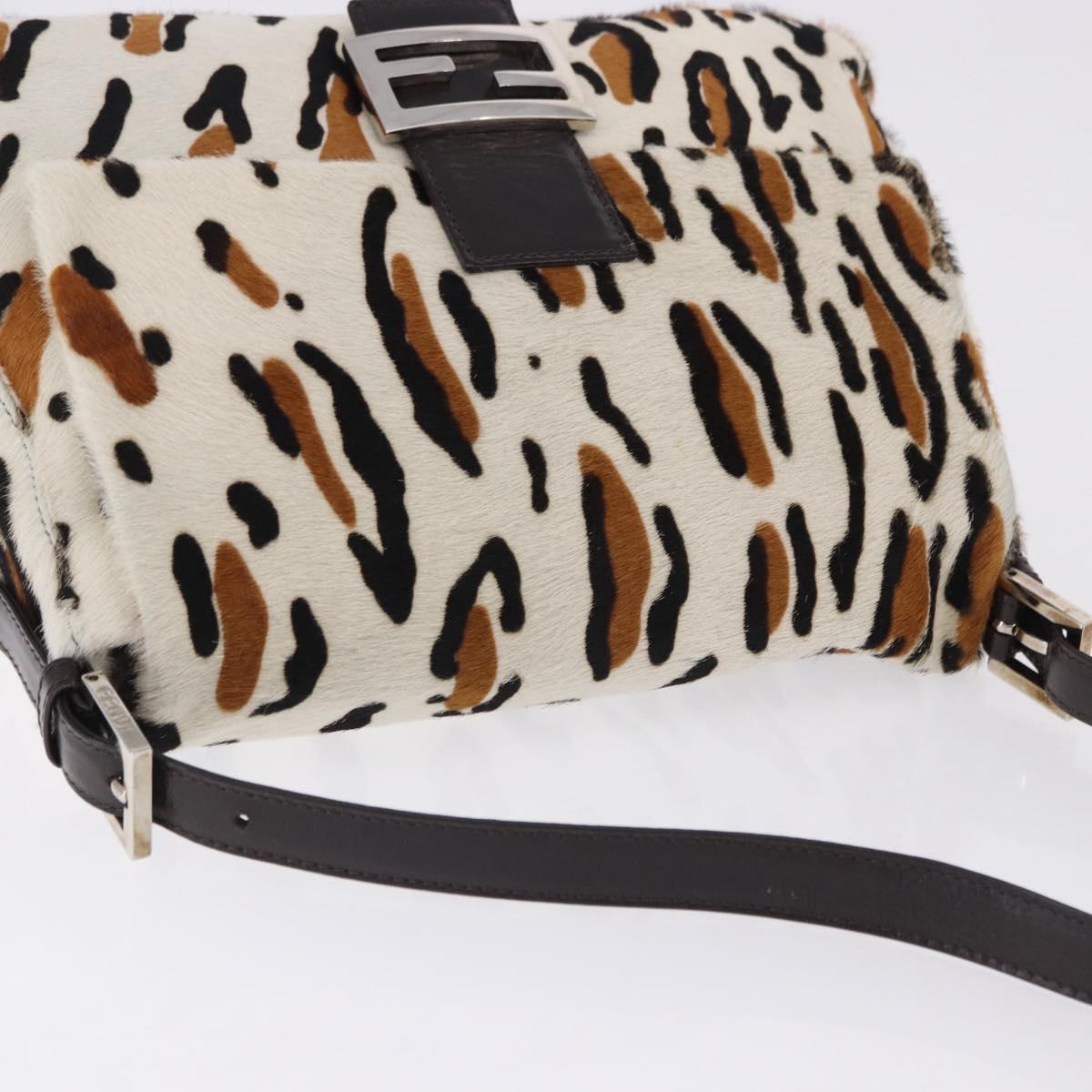 FENDI Leopard Mamma Baguette Shoulder Bag Harako White Silver Auth yk20700SAM
